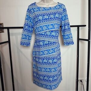 J. McLaughlin Coastal Beach Long Sleeve Stretch Blue Layered Women's Dress